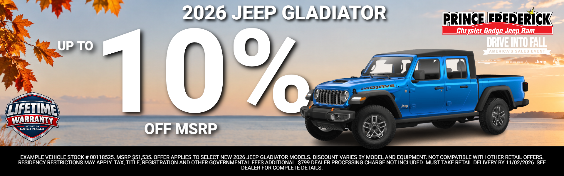 Up to 10% off MSRP on 2026 Gladiators