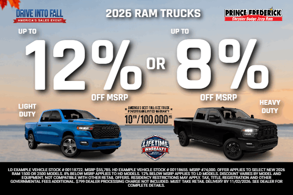 Up to 12% off MSRP on 2026 RAM Trucks